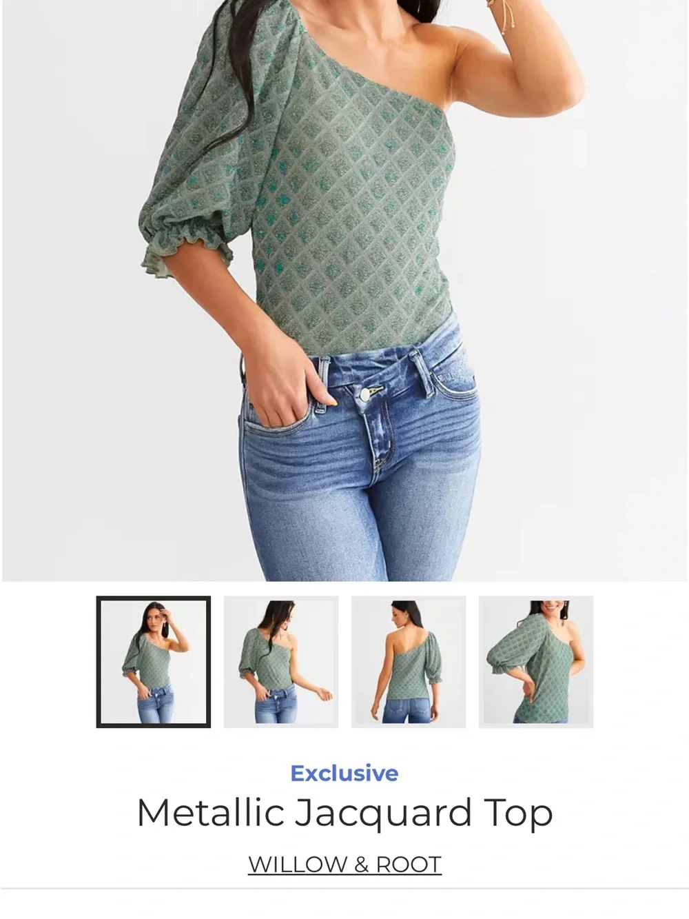 Willow & root One-Shoulder Green Patterned Women’s Top small - Picture 4 of 5